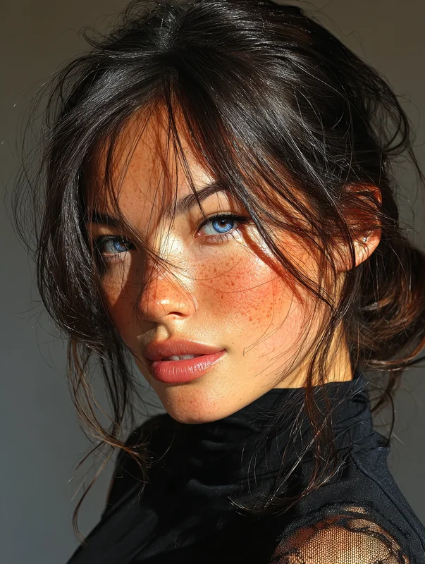 Example source face crop for ZenCreator Face Swap — head fills frame, hair visible, neutral lighting