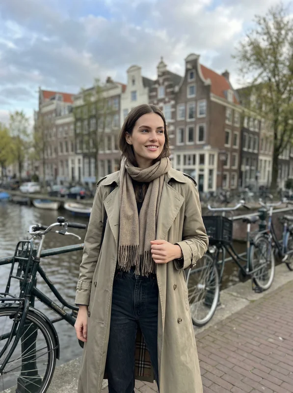 Example target scene for ZenCreator Face Swap — Amsterdam canal, three-quarter head angle